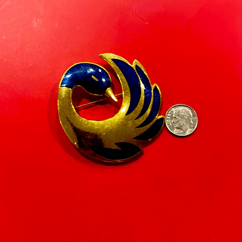 Stylish Gold and Blue Swan Bird Brooch